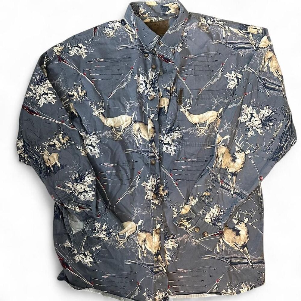 Vintage Granola Outdoorsmen 100% cotton Button Up Shirt with Deer